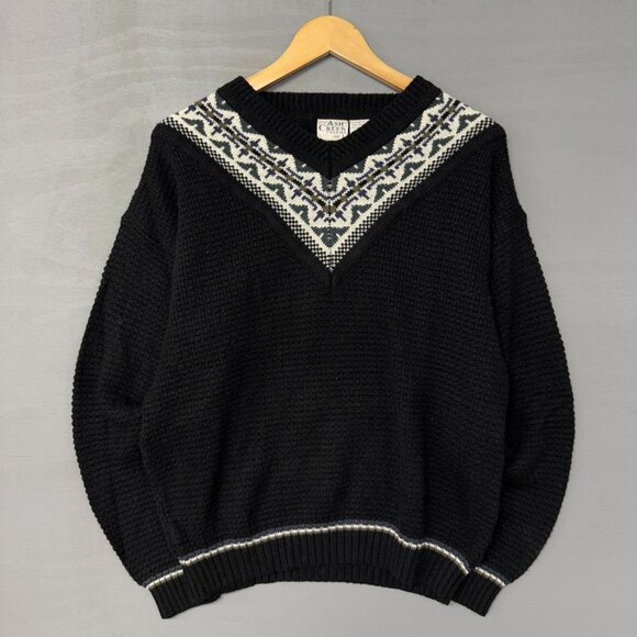 Vintage Ash Creek Chunky Aztec V Neck Sweater Large - Picture 1 of 5